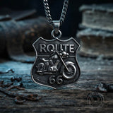 Punk Route 66 Motorcycle Stainless Steel Biker Pendant