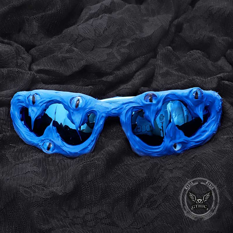 Punk Sharp Teeth Eyeballs Drip Glue PC Sunglasses – GTHIC