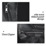 Punk Short Studded Slanted Zipper Slim Fit PU Leather Jacket