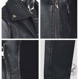 Punk Short Studded Slanted Zipper Slim Fit PU Leather Jacket