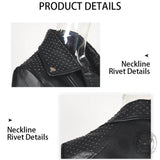 Punk Short Studded Slanted Zipper Slim Fit PU Leather Jacket