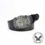 Punk Silver Bull Head Buckle Embossed PU Leather Belt 03 | Gthic.com