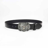 Punk Silver Bull Head Buckle Embossed PU Leather Belt