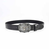 Punk Silver Bull Head Buckle Embossed PU Leather Belt