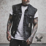 Punk Skeleton Hand Playing Cards Print Denim Vest 02 | Gthic.com