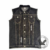 Punk Skeleton Hand Playing Cards Print Denim Vest 03 | Gthic.com
