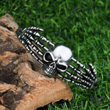 Punk Skeleton Hand Skull Head Stainless Steel Open Bracelet