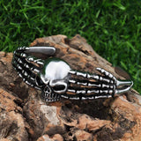 Punk Skeleton Hand Skull Head Stainless Steel Open Bracelet