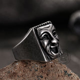 Punk Skull Face Expression Square Stainless Steel Ring