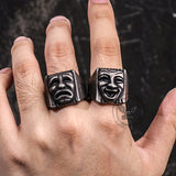 Punk Skull Face Expression Square Stainless Steel Ring | Gthic.com
