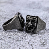 Punk Skull Face Expression Square Stainless Steel Ring | Gthic.com