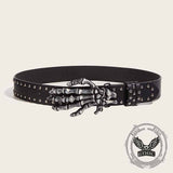 Punk Skull Hand Buckle Rivet PU Leather Belt 02 | Gthic.com