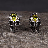Punk Skull Head Stainless Steel Gemstone Earrings | Gthic.com