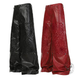 Punk Spider Web Textured PU Leather Jacket Pants