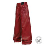 Punk Spider Web Textured PU Leather Jacket Pants