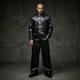 Punk Spider Web Textured PU Leather Jacket Pants | Gthic.com