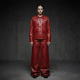 Punk Spider Web Textured PU Leather Jacket Pants | Gthic.com