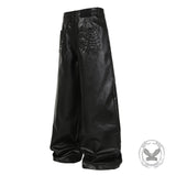 Punk Spider Web Textured PU Leather Jacket Pants