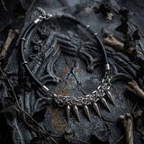 Punk Spike Leather Stainless Steel Clavicle Necklace | Gthic.com