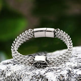 Punk St. Michael Archangel Woven Leather Stainless Steel Bracelet | Gthic.com