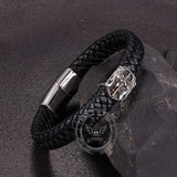 Punk St. Michael Archangel Woven Leather Stainless Steel Bracelet
