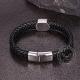 Punk St. Michael Archangel Woven Leather Stainless Steel Bracelet