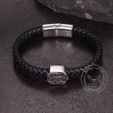 Punk St. Michael Archangel Woven Leather Stainless Steel Bracelet