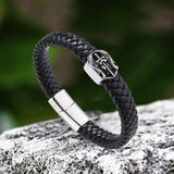Punk St. Michael Archangel Woven Leather Stainless Steel Bracelet | Gthic.com
