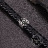 Punk St. Michael Archangel Woven Leather Stainless Steel Bracelet