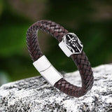Punk St. Michael Archangel Woven Leather Stainless Steel Bracelet | Gthic.com
