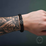 Punk St. Michael Archangel Woven Leather Stainless Steel Bracelet | Gthic.com