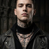 Punk Studded Cross-Beaded Stainless Steel Clavicle Necklace | Gthic.com