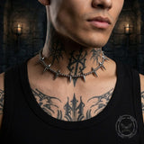 Punk Studded Cross-Beaded Stainless Steel Clavicle Necklace | Gthic.com