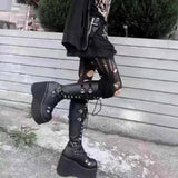 Punk Super High Platform Round Toe Lace-Up Biker Boots |Gthic.com