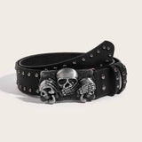 Punk Triple Skull Buckle Rivet PU Leather Belt 01 | Gthic.com