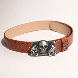 Punk Triple Skull Buckle Rivet PU Leather Belt 03 | Gthic.com