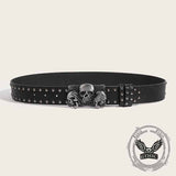 Punk Triple Skull Buckle Rivet PU Leather Belt