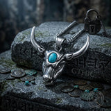 Punk Turquoise Bull Head Stainless Steel Pendant