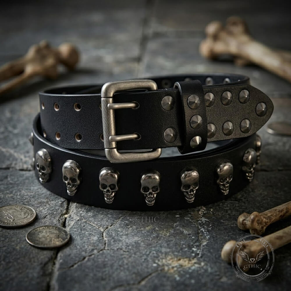 Punk Western Studded Skull Genuine Leather Belt – GTHIC
