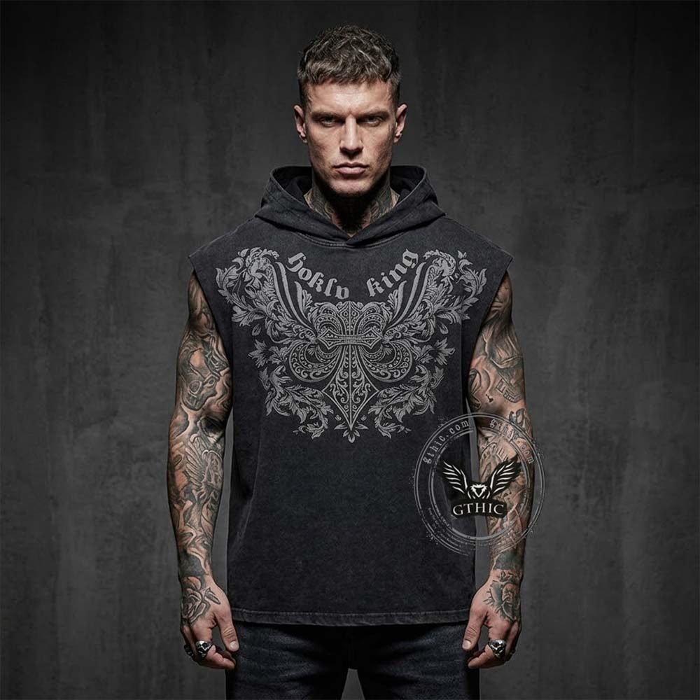 Punk Y2K Cross Wings Print Sleeveless Hoodie – GTHIC