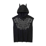 Punk Y2K Cross Wings Print Sleeveless Hoodie