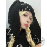 Punk Y2K Leather Buckle Rabbit Ear Rivet Design Hat | Gthic.com