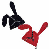 Punk Y2K Leather Buckle Rabbit Ear Rivet Design Hat | Gthic.com