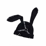 Punk Y2K Leather Buckle Rabbit Ear Rivet Design Hat