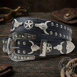 Punk Y2K Western-Style Rivet Bull Star PU Leather Belt | Gthic.com