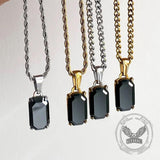 Rectangular Black Zircon Cuban Chain Stainless Steel Pendant | Gthic.com