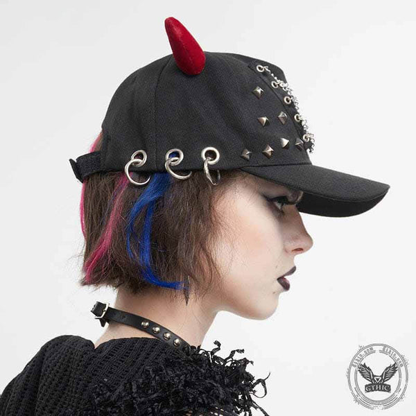 Red Devil Horns Studded Cap | Gthic.com