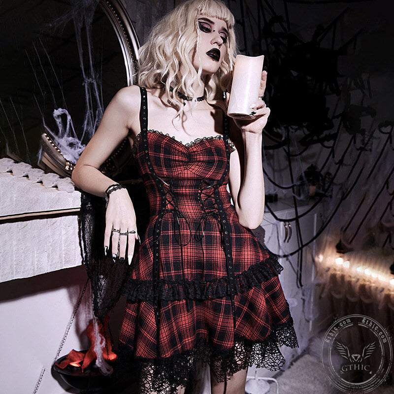 Gothic Slit Lace-Up Bell Sleeve Velvet Dress – GTHIC