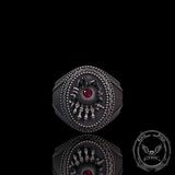 Red Zircon Eye Skull Hand Punk Sterling Silver Ring | Gthic.com