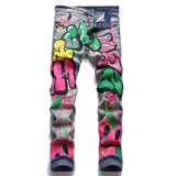 Retro Blue Graffiti Printed Cotton Pants | Gthic.com
